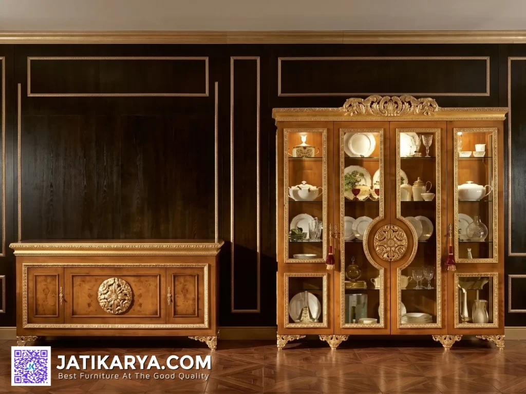Sale Bufet Cabinet Lemari Kaca Hias Dining Room Klasik Modern Jepara, Dining set ukiran mewah, meja makan jati Jepara, kursi makan ukiran mewah, harga meja makan jati