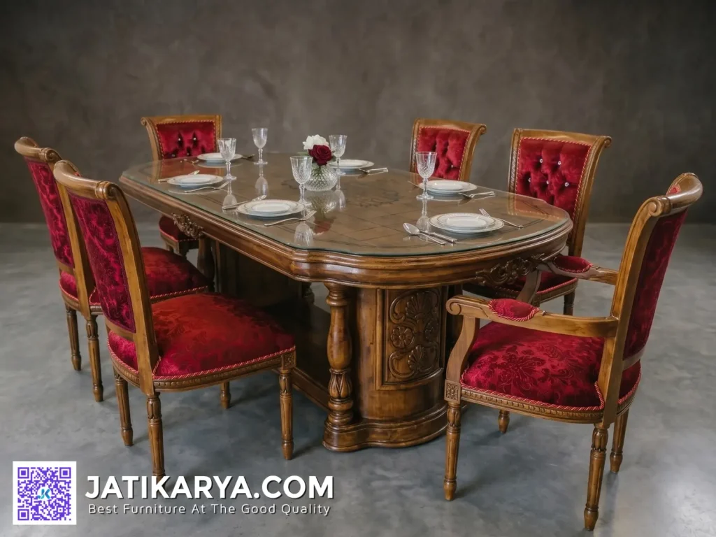 1 Set Meja Makan Salina Gendong Kayu Jati Jepara