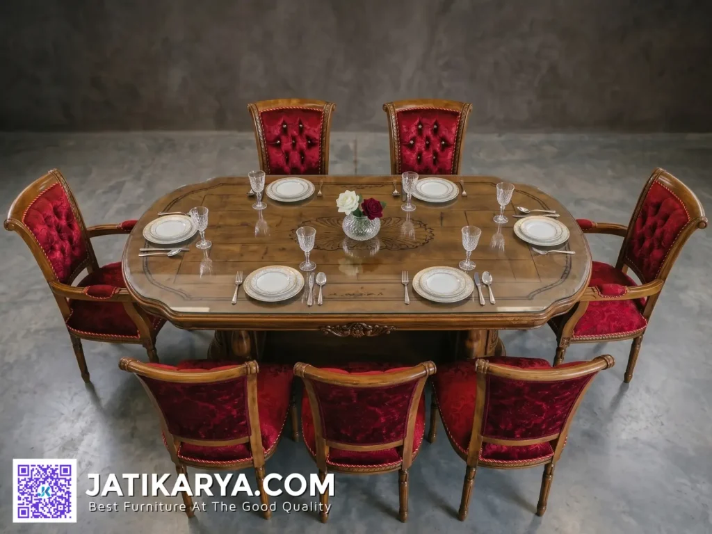 Dining Set Meja Makan Salina Gendong Kayu Jati Jepara