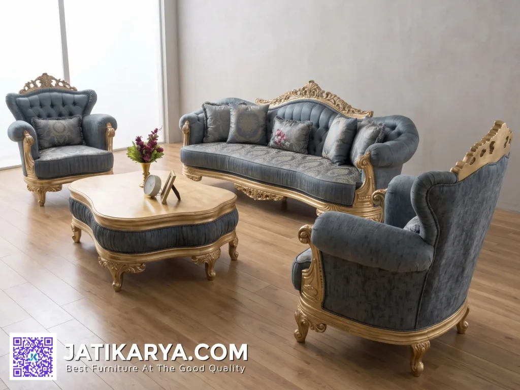 Luxury Set Sofa Ruang Tamu Mewah Gold Leaf Ukir Jepara