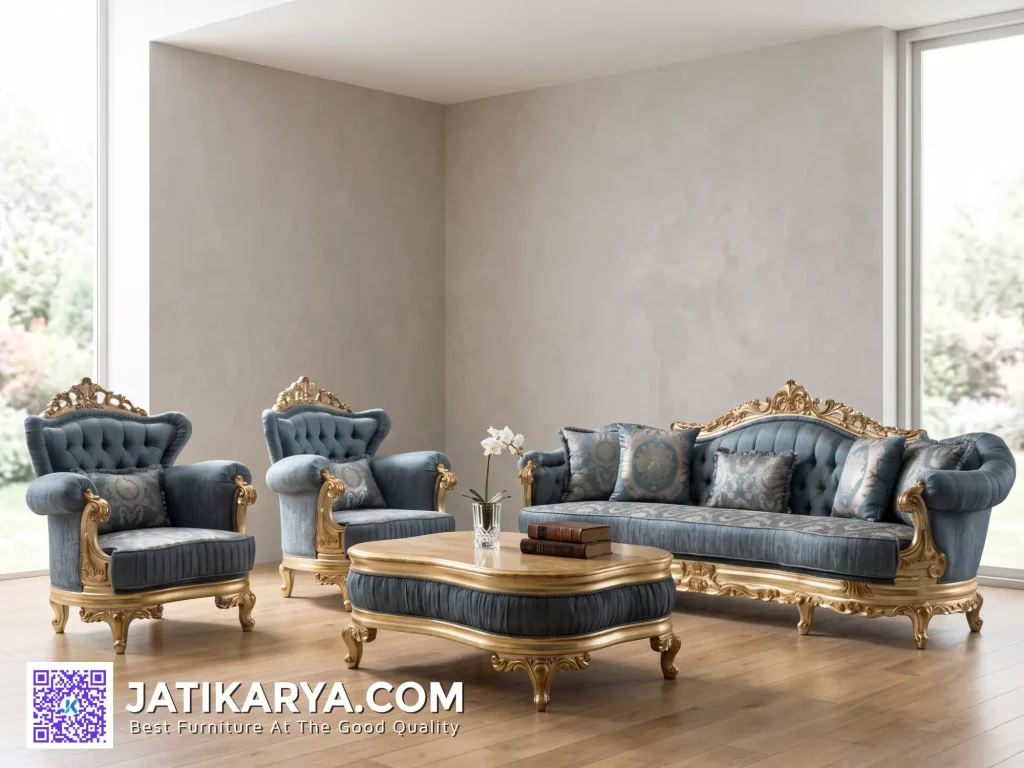 Sofa Ruang Tamu Mewah Gold Leaf Ukir Jepara