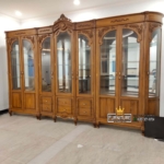 Almari Hias Mewah Kaca 9 pintu Kayu Jati