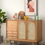 Bufet Minimalis Kayu Jati Kombinasi Rotan