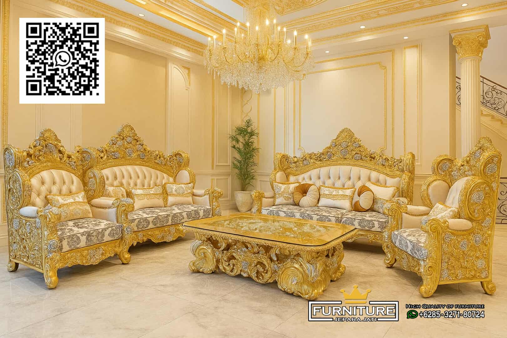 Kursi Tamu Klasik Ukiran Mewah Gold Leaf