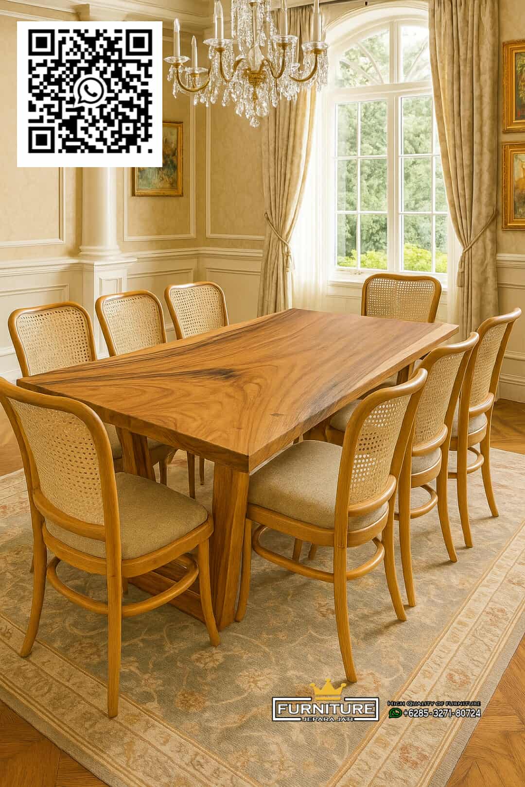 Meja Makan Kayu Utuh Kursi Calvin