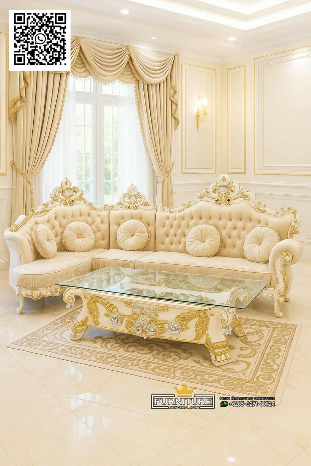 Sofa Sudut Ukir Mahkota Jati Jepara