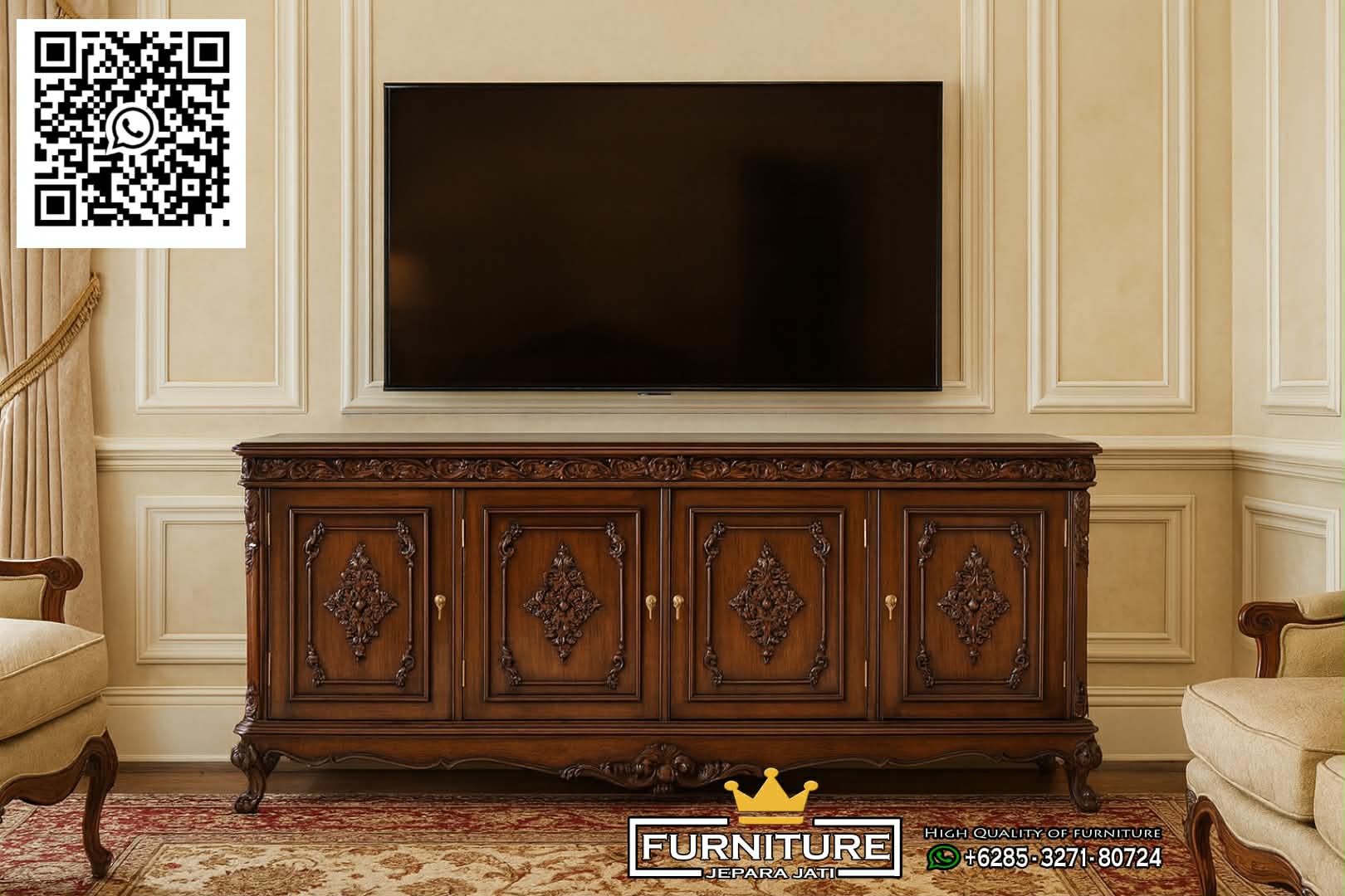 Bufet Tv Ukir Klasik Kayu Jati JK-691