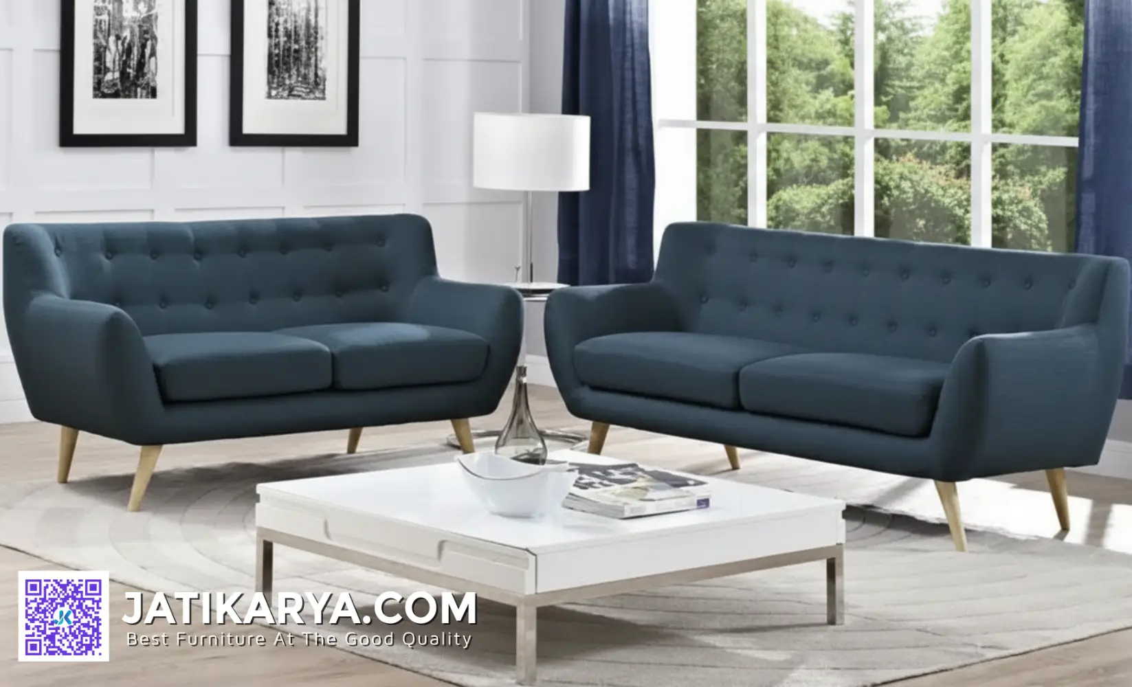 Set Kursi Tamu Scandinavian, Set kursi tamu minimalis modern dengan sofa kain abu-abu dan meja kayu kecil di ruang tamu minimalis Set Kursi Tamu Scandinavian, Set kursi tamu minimalis modern dengan sofa kain abu-abu dan meja kayu kecil di ruang tamu minimalis