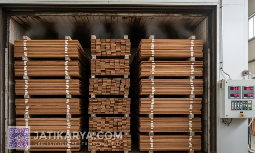 pengeringan kayu jati standar ekspor untuk furniture Jabodetabek