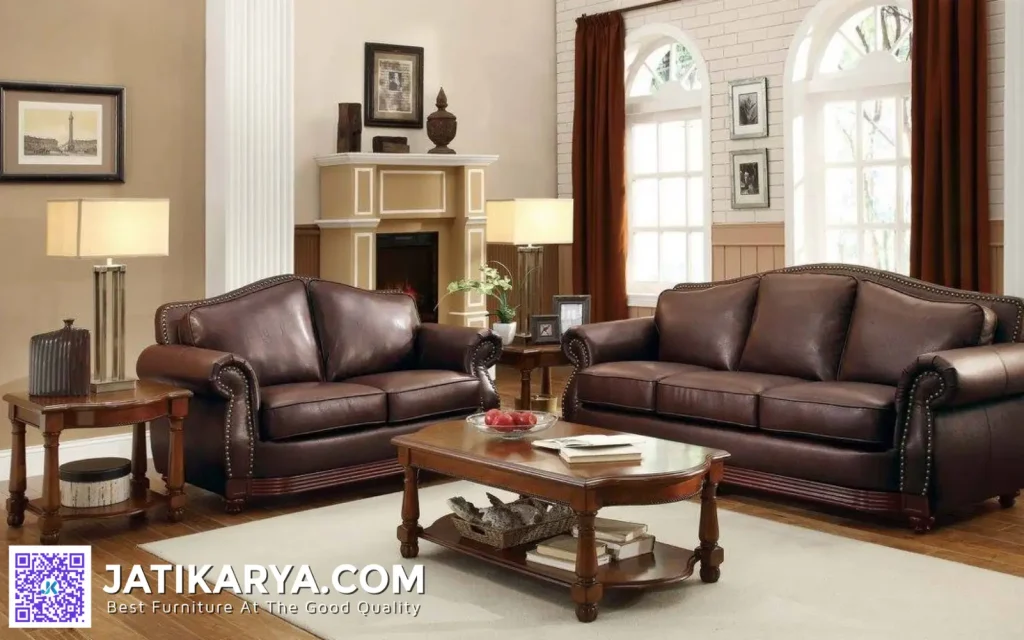 Model Sofa Tamu Kulit Terbaru Kayu Jati Jepara