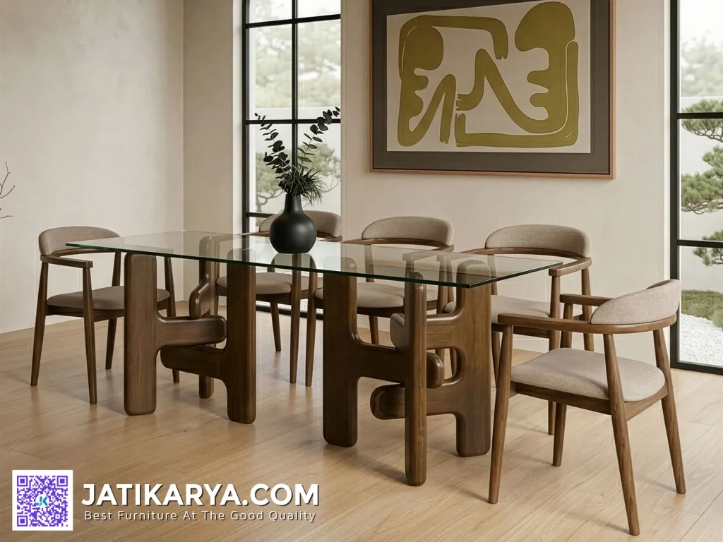 Jual Meja Makan Kaca Minimalis Custom Jati Karya