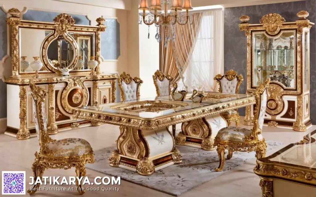 Meja Makan Mewah Klasik Ukir Gold Terbaru Jepara