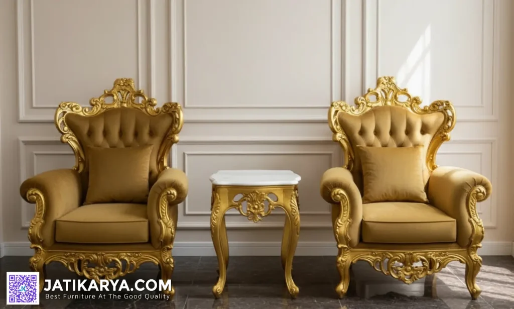Sofa Teras Klasik Ukir Jepara Warna Gold Mewah