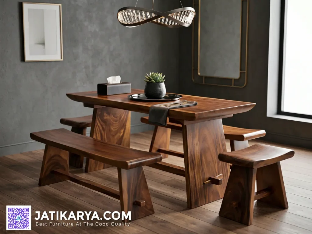 Meja Makan Solid Wood Trembesi Mewah Jepara