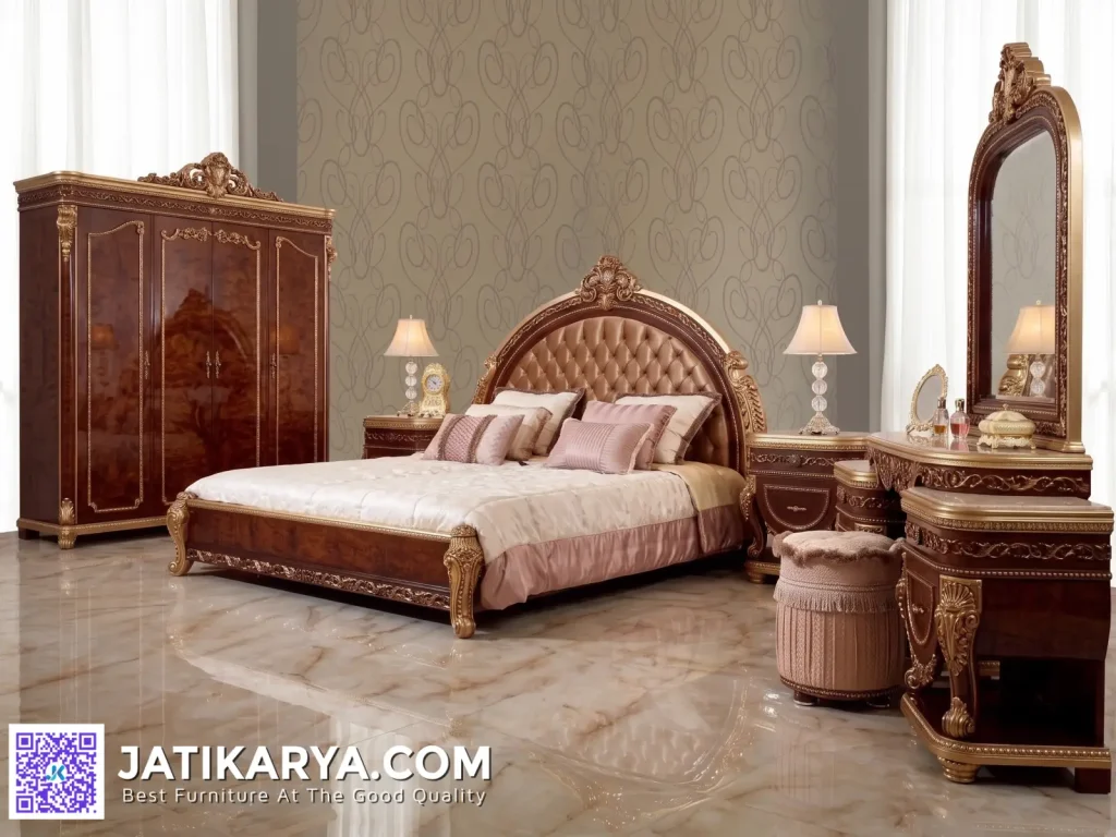 Bedroom Set Kamar Tidur Mewah Warna Jati Aesthetic Terbaru