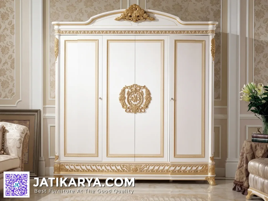 Lemari Wardrobe Set Kamar Tidur Mewah Elegan Warna Putih Aesthetic