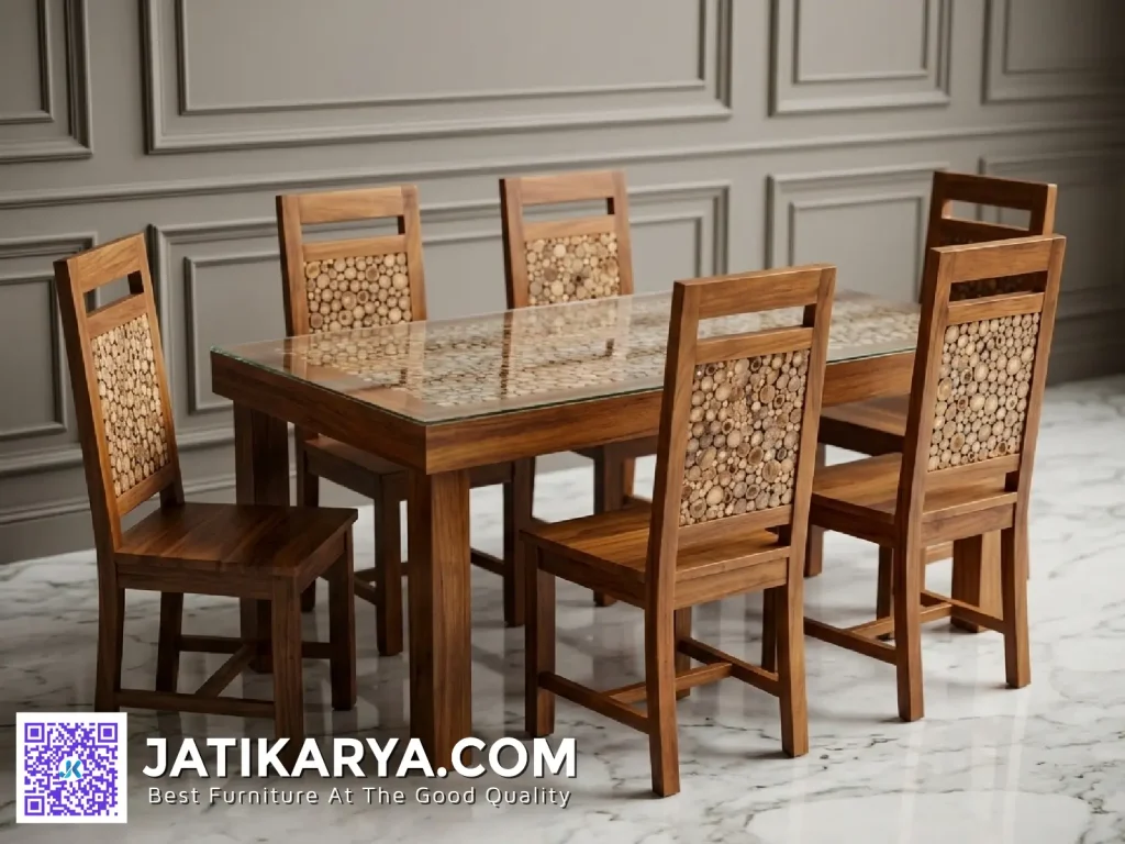 Meja Makan Jati Minimalis 6 Kursi Aesthetic