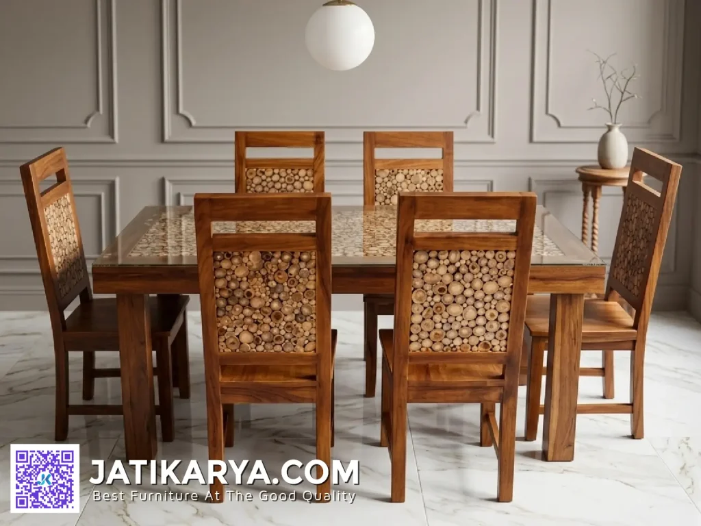 Set Meja Makan Jati Minimalis 6 Kursi Aesthetic
