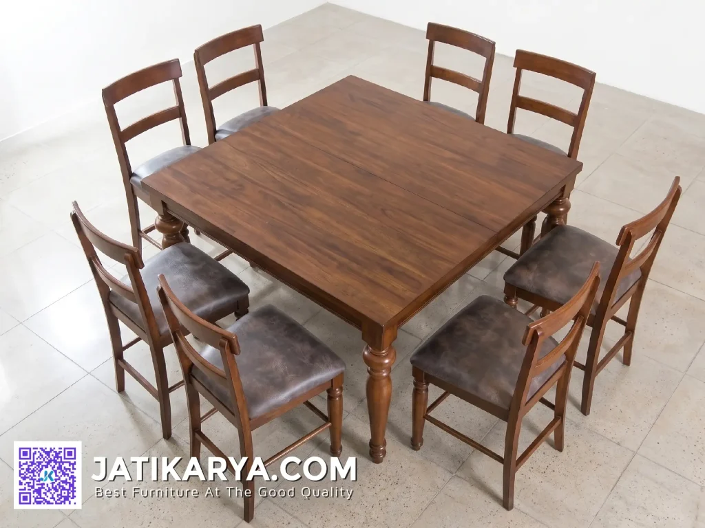 1 Set Meja Makan Jati Kaki Bubut Tren Mebel Klasik dengan Sentuhan Estetik