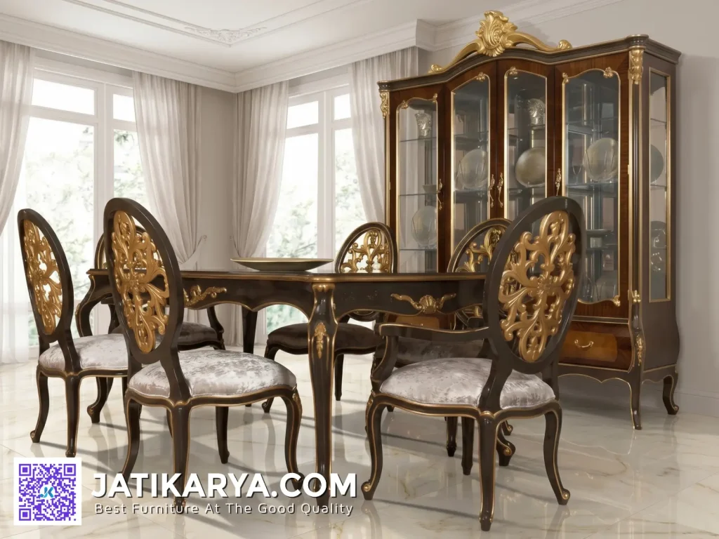 Dining Set Meja Kursi Makan Klasik Jati Ukiran Jepara Terbaru dari Jatikarya