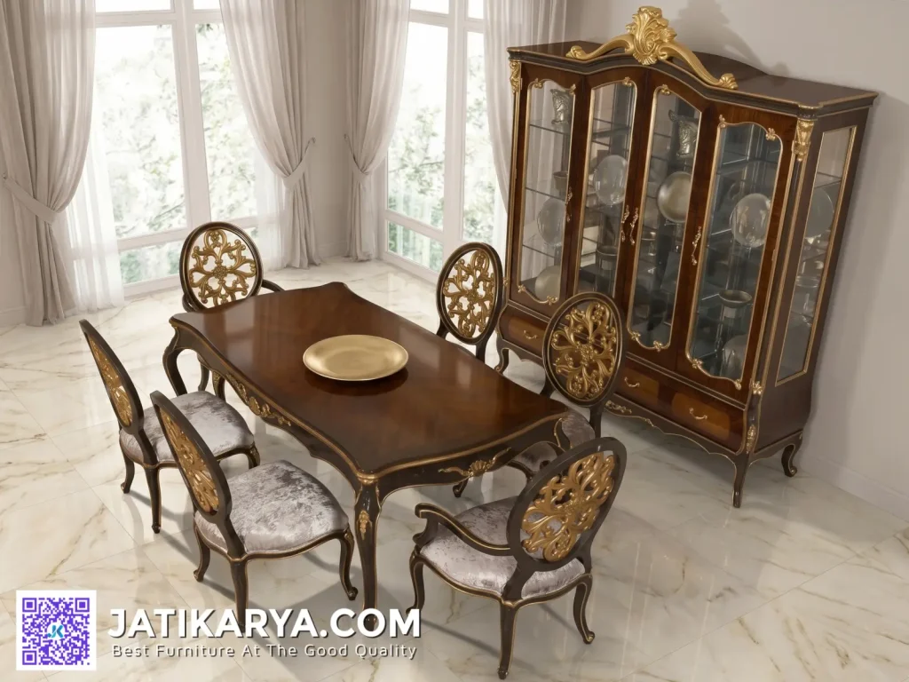 Furniture Set Meja Kursi Makan Klasik Jati Ukiran Jepara Terbaru dari Jatikarya