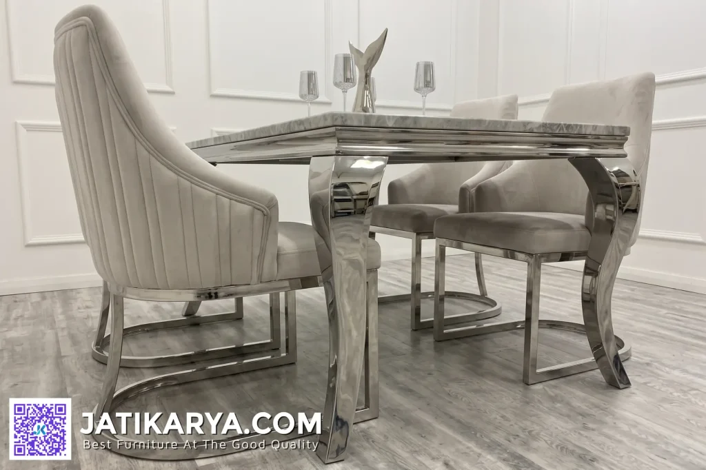 Jual Meja Makan Minimalis Modern 4 Kursi Stainless Silver Mewah