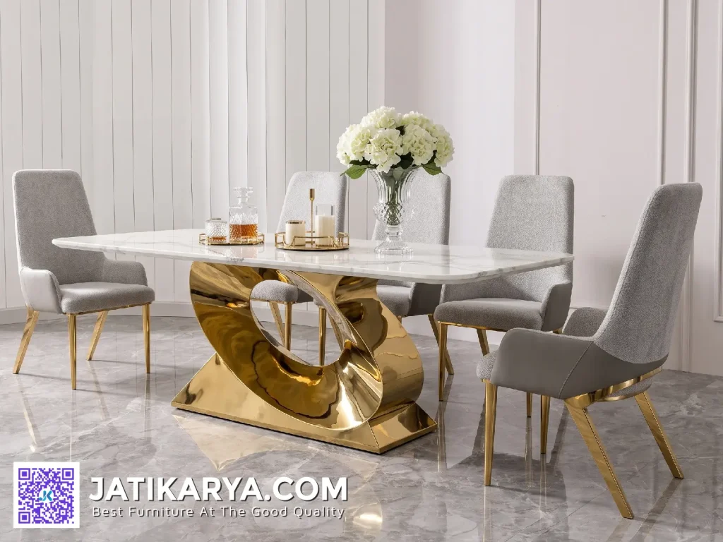 Jual Meja Marmer Kaki Stainless Dining Set Rumah Kantor Apartemen Produksi Jati Karya Furniture Jepara