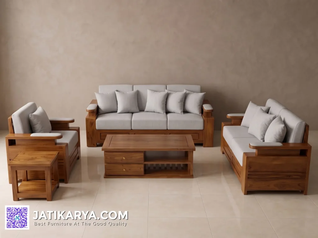 Kursi Tamu Jepara Model Minimalis Seat 3 2 1 plus Meja