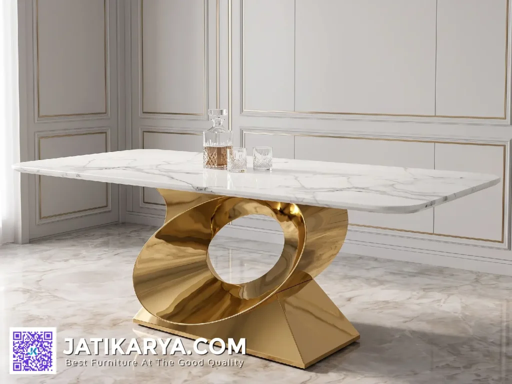 Model Meja Marmer Kaki Stainless Dining Set Rumah Kantor Apartemen Produksi Jati Karya Furniture Jepara