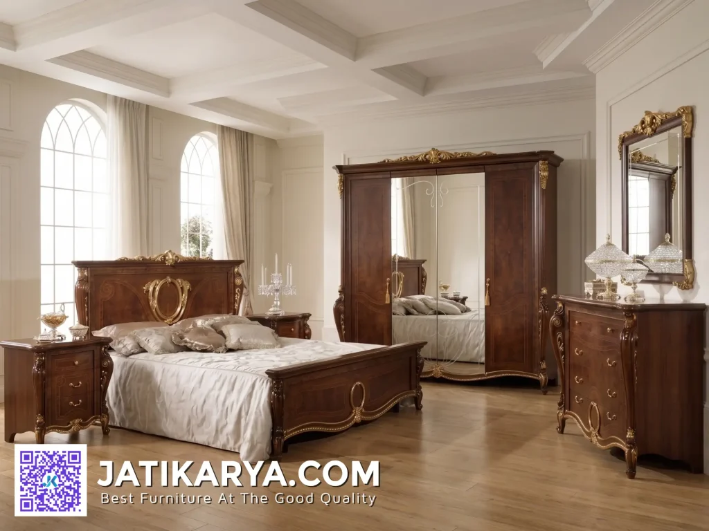 Set Kamar Tidur Megah Kayu Jati Jepara Model Klasik Modern