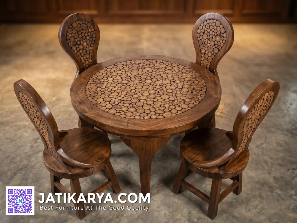 Set Meja Makan Atik Koin Jati Karya Furniture