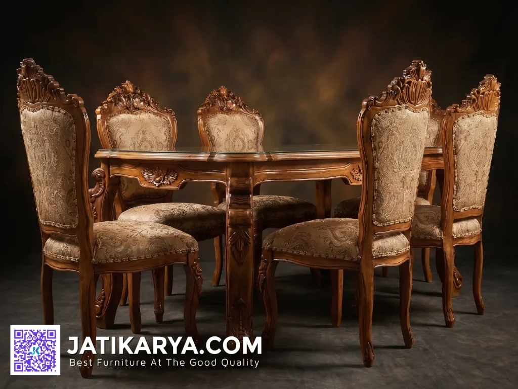 Set Meja Makan Ukiran Jati Jepara 6 Kursi Salina Mewah