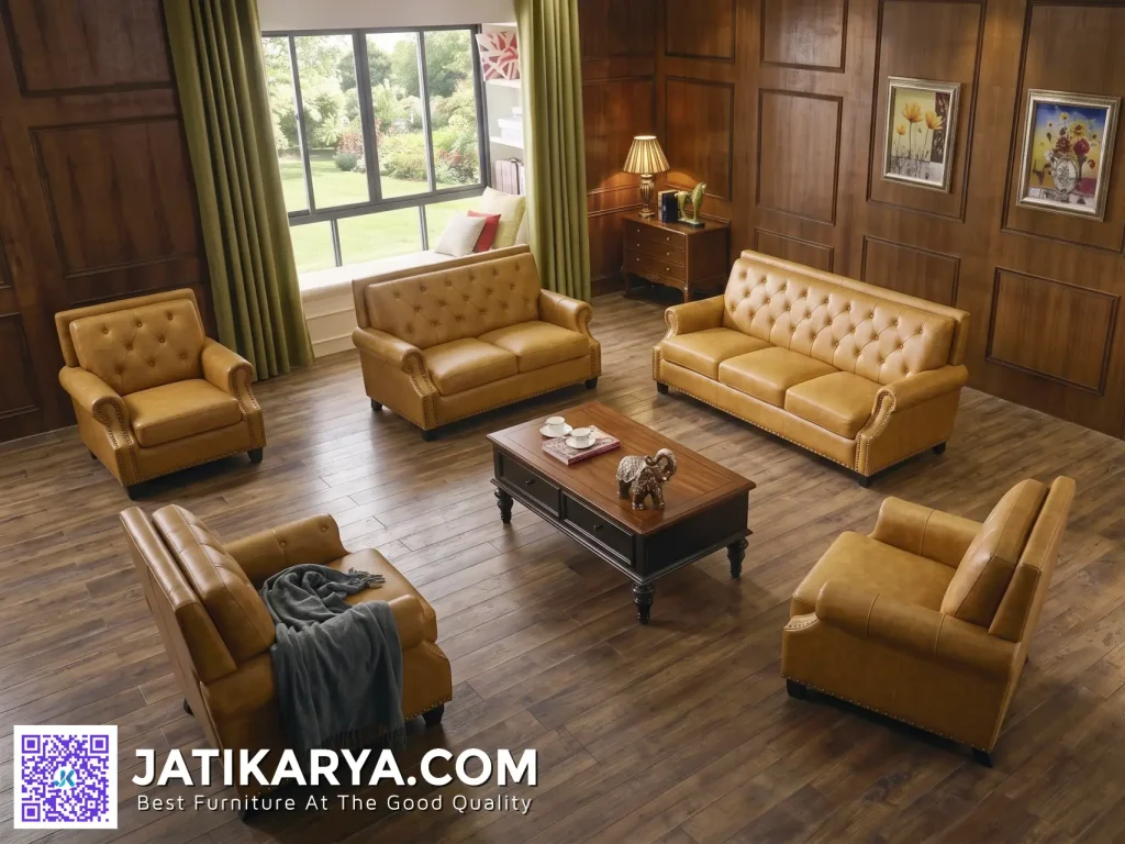 Set Sofa Tamu Kulit American Style Ruang Tamu Klasik