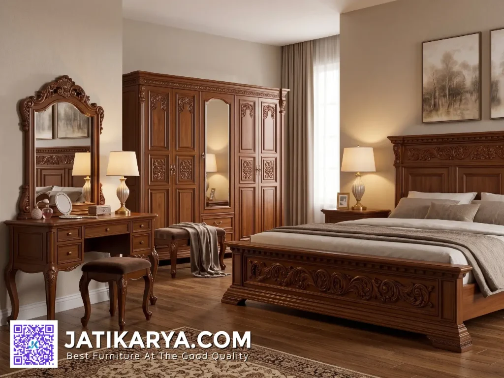 Set Tempat Tidur Klasik Kayu Jati Jepara Kamar Hotel
