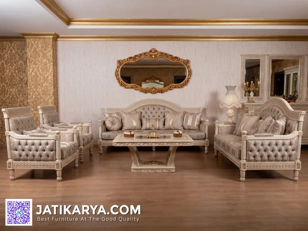 Sofa Tamu Jepara Mewah Modern Ukir Jati Karya Model Sultan King Salman diproduksi langsung Pengrajin Furniture Jepara Jati Original