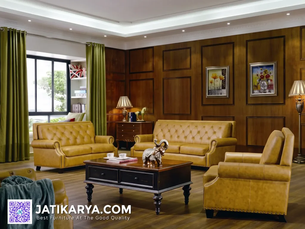 Sofa Tamu Kulit American Style Ruang Tamu Klasik