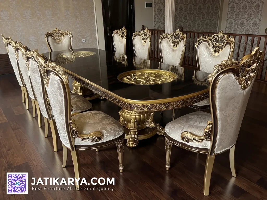 Dining Set Meja Makan Klasik 10 Kursi Ukir Mewah Jepara