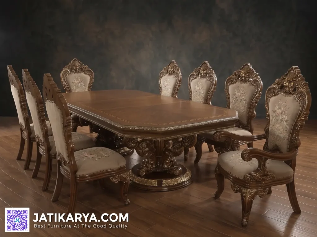 Furniture Set Meja Makan Mewah Jati Set Kursi 8 Luxury Jepara