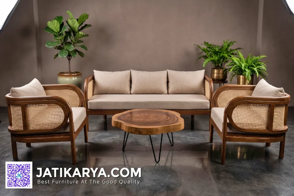 Kursi Tamu Rotan Kayu Jati Karya Minimalis