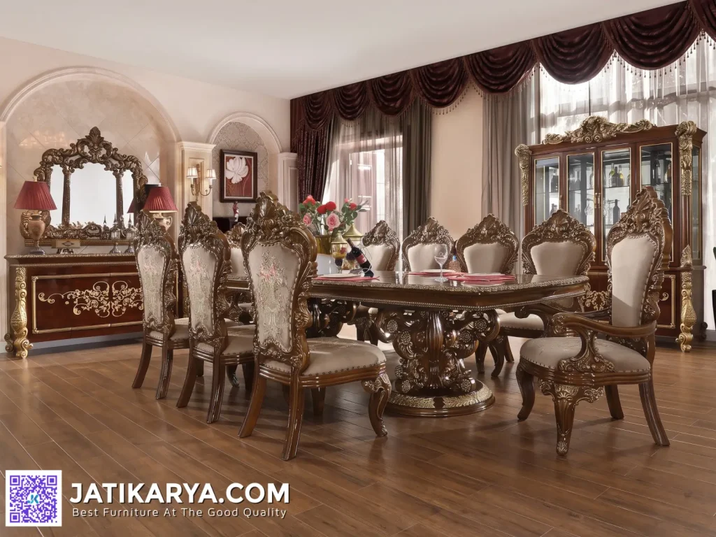 Meja Makan Mewah Jati Set Kursi 8 Luxury Jepara