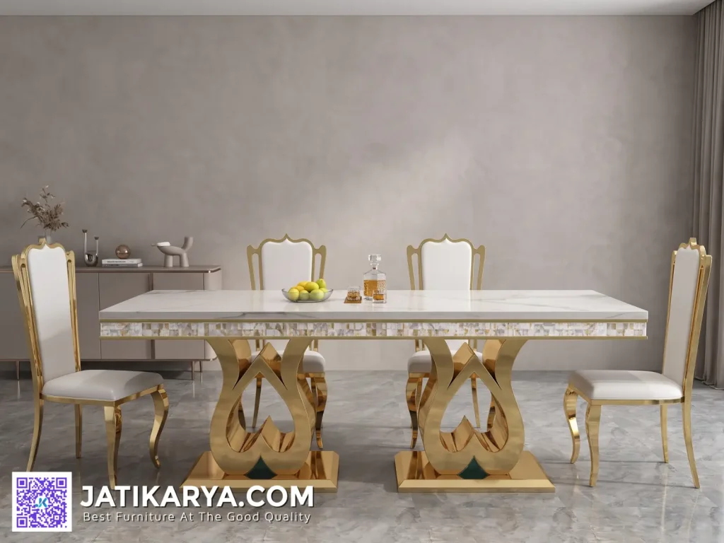 Meja Makan Stainless Gold Mewah Klasik Terbaru