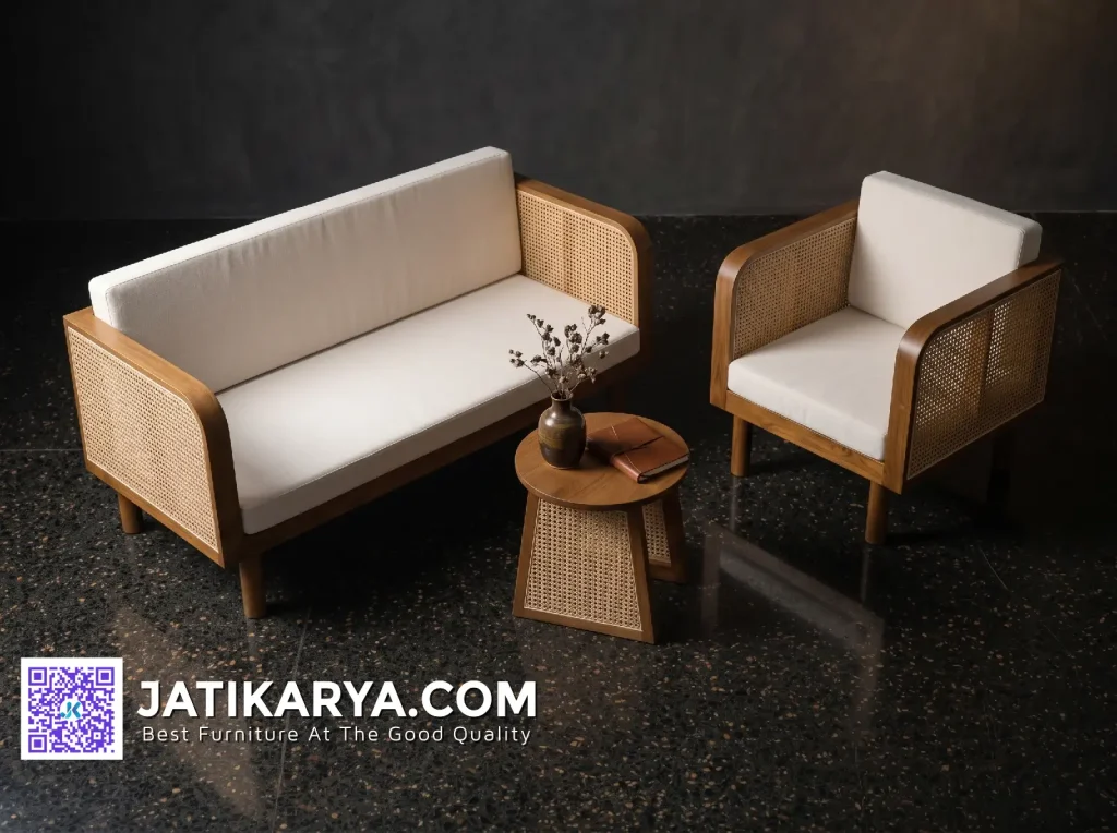 Set Kursi Sofa Tamu Minimalis Anyaman Rotan