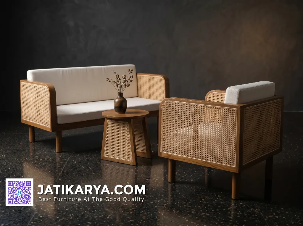 Set Kursi Sofa Tamu Minimalis Jati Rotan Alami