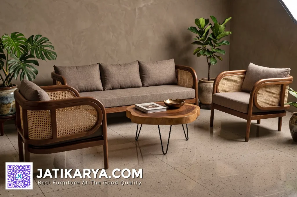 Set Kursi Tamu Rotan Kayu Jati Karya Minimalis