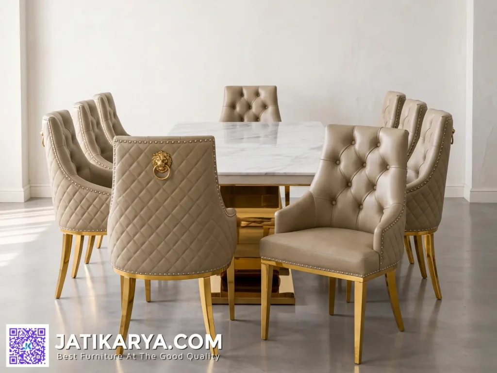Set Meja Makan Marmer Mewah 8 Kursi Chester
