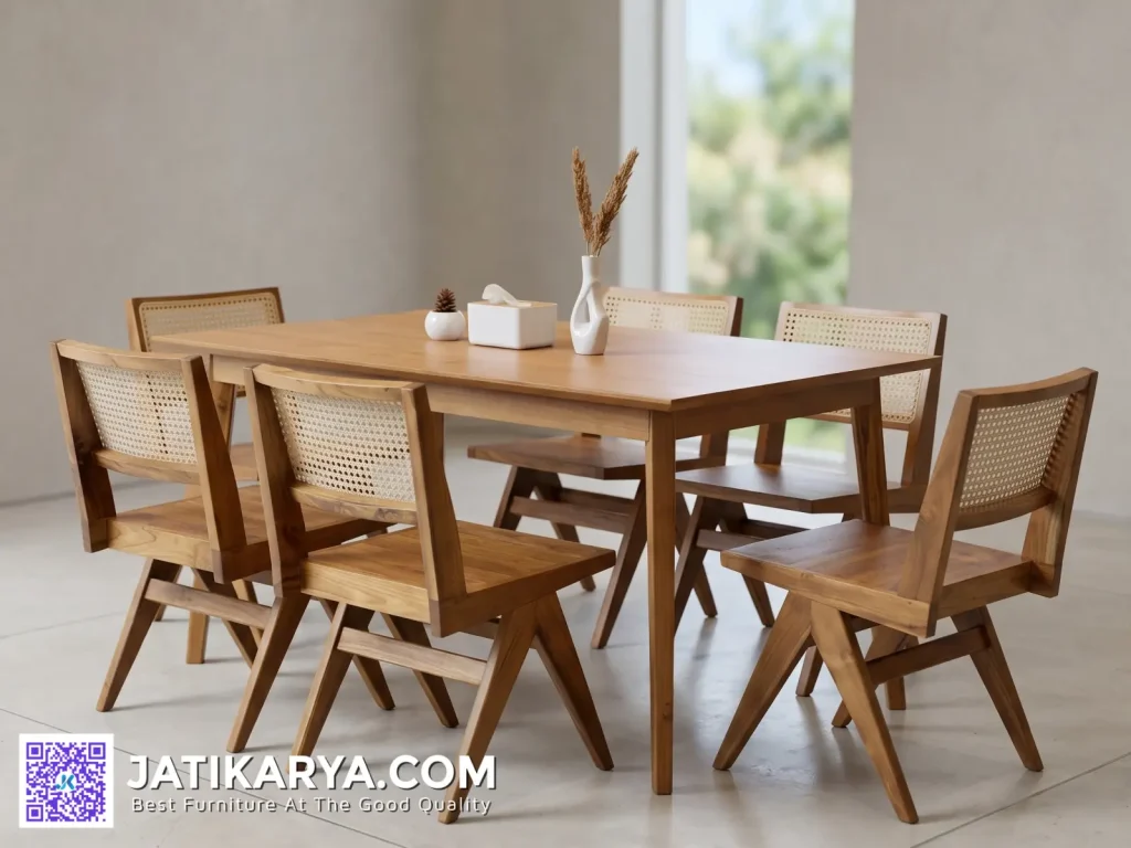 Set Meja Makan Rotan Jati Karya Jepara