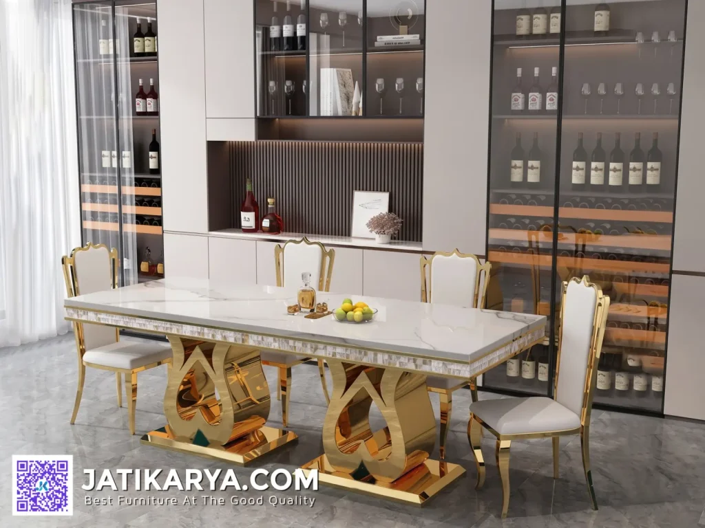 Set Meja Makan Stainless Gold Mewah Klasik Terbaru