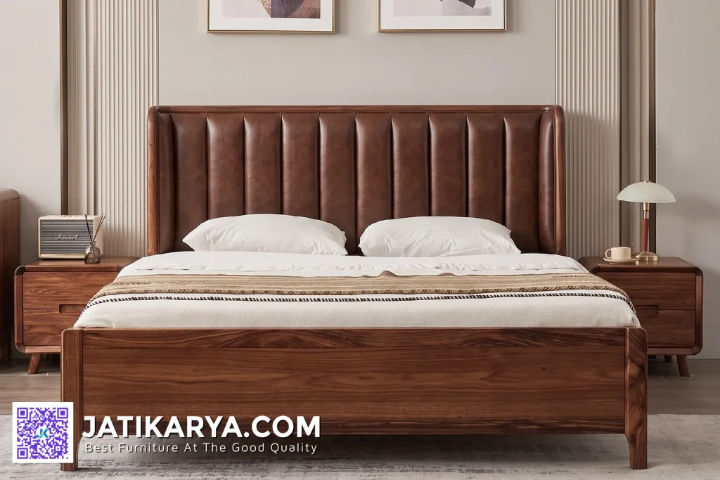 Dipan Kayu Jati Tempat Tidur Mewah Jok Kulit Asli