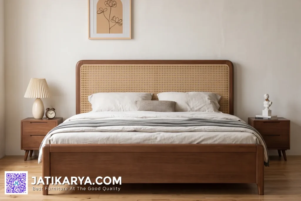 Dipan Tempat Tidur Kayu Jati Kominasi Rotan Terbaru