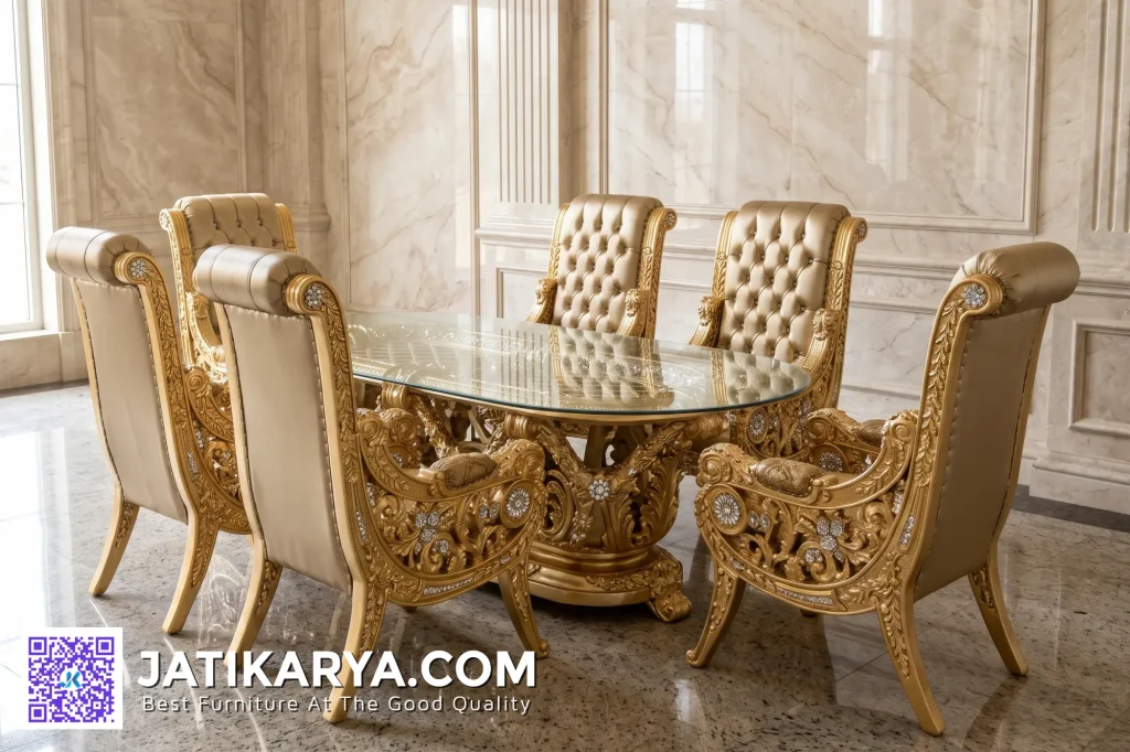 Meja Makan Gold Klasik Terbaru Jepara Dining Room Mewah